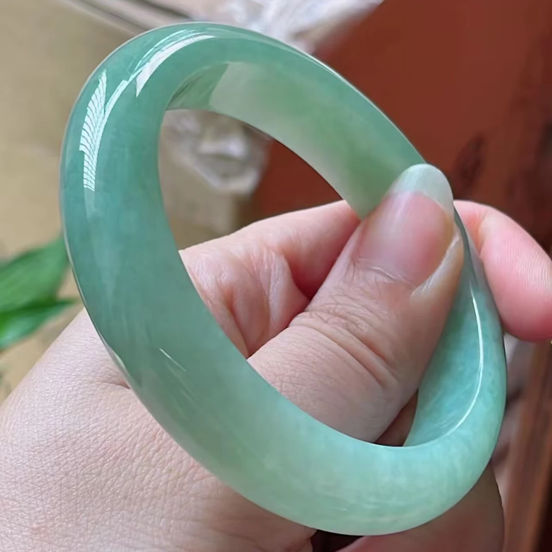 缅甸56圈水润满绿a货翡翠手镯M113380女款妈妈绿色冰透测量高冰