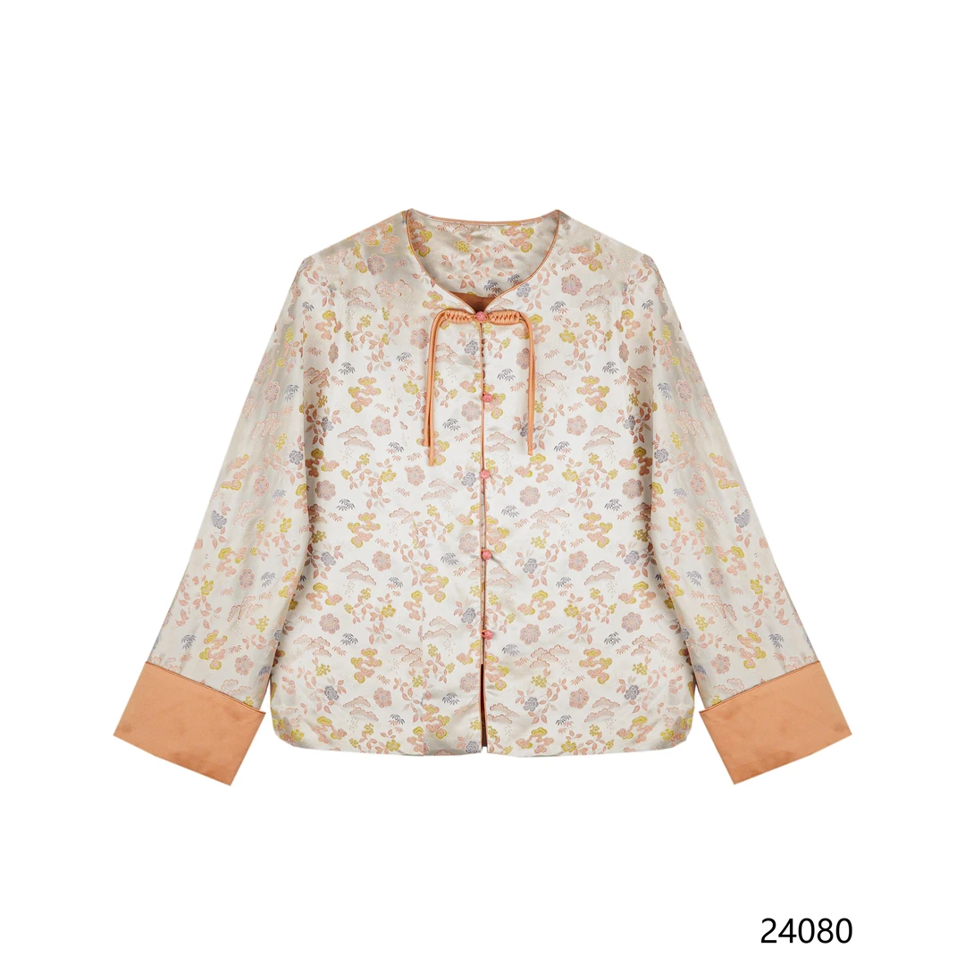 LN 2024新款橘色宋锦提花复古新中式短外套 24080