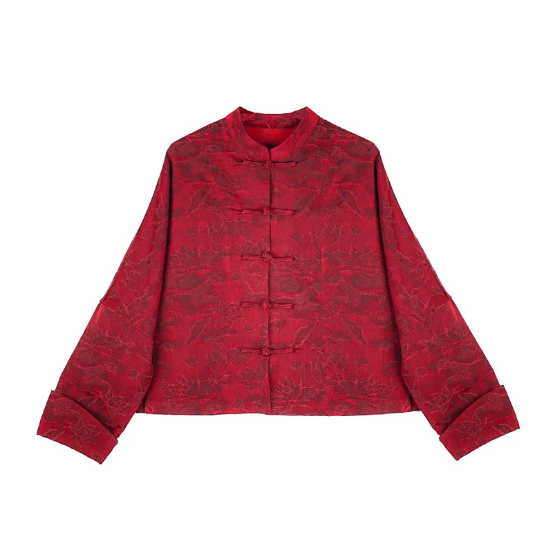 LN【丝绸之路】春款时尚气质百搭重缎提花刺绣红色长袖短外套2952-1