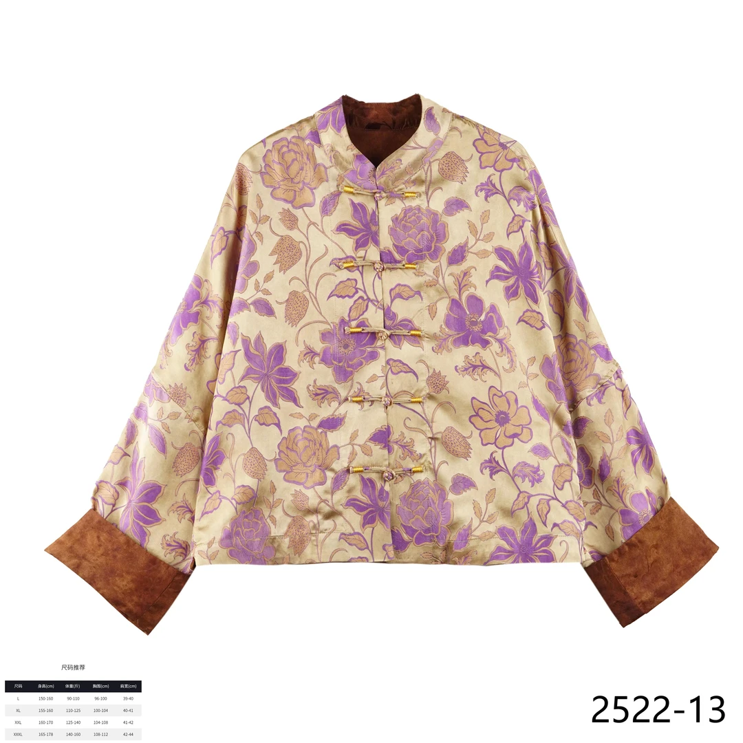 PP2024秋冬新款时尚国风紫花红云纱外套2522-13