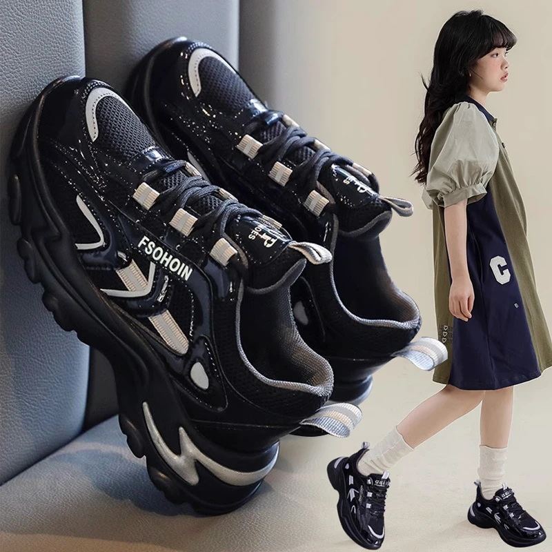 女童运动鞋2025春秋新款厚底时尚老爹鞋子中大童女孩软底百搭童鞋