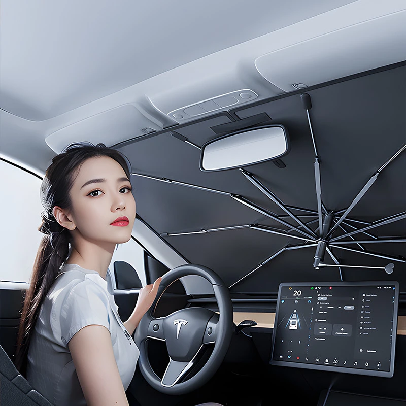 汽车遮阳伞前挡风玻璃遮阳挡便携开口防晒隔热伞遮阳板可伸缩弯杆