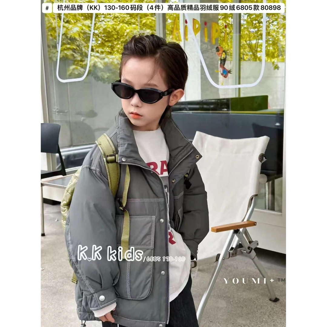 YRF-6805  灰色 实体高品质 纯色儿童时尚休闲韩版保暖羽绒服