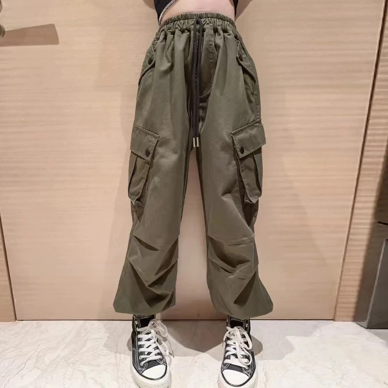 【LAOHE】GZK-2520 绿色 儿童休闲长裤韩版洋气时尚加绒工装裤