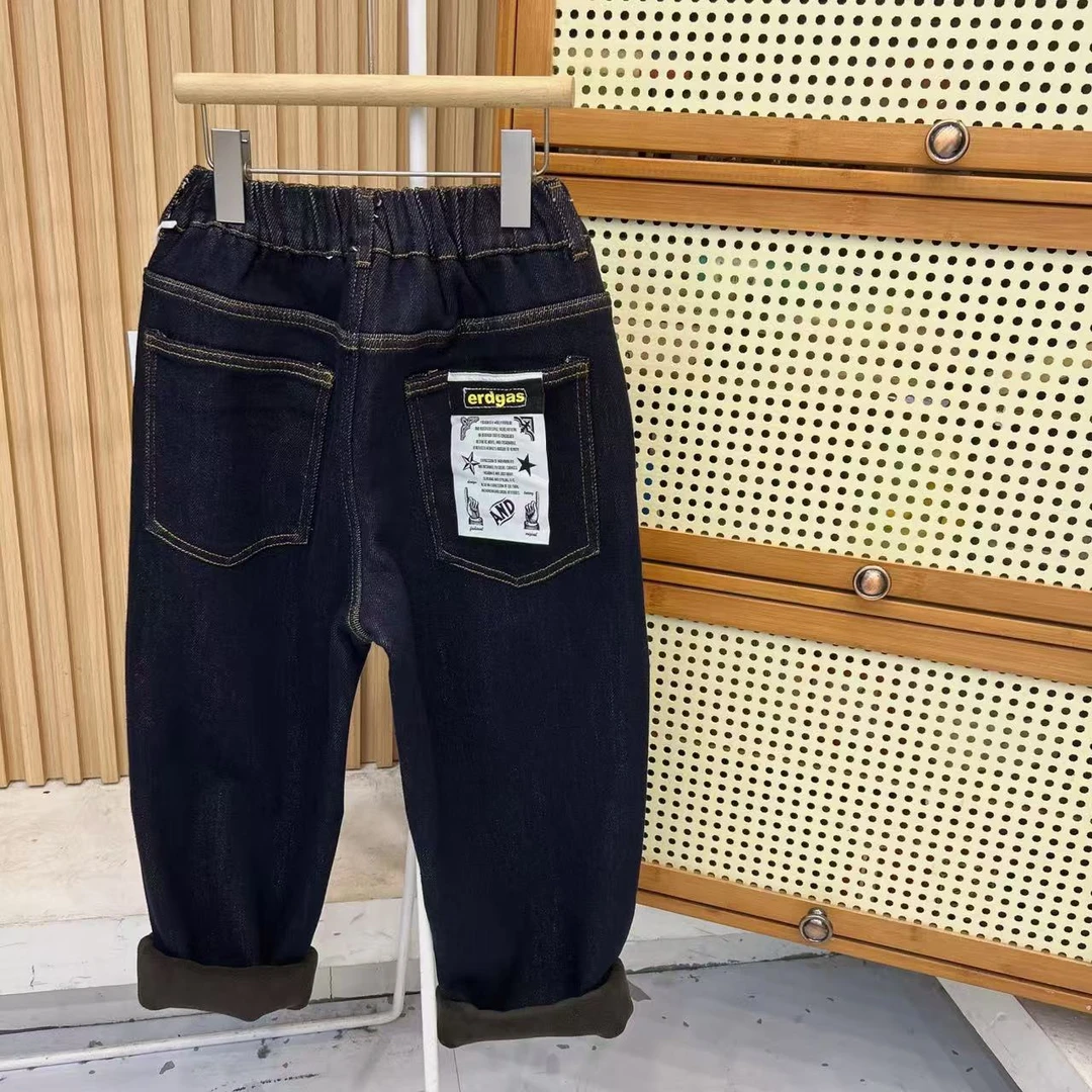 【LAOHE】NZK-66131男童休闲冬季加绒牛仔裤刺绣洋气 百搭水洗
