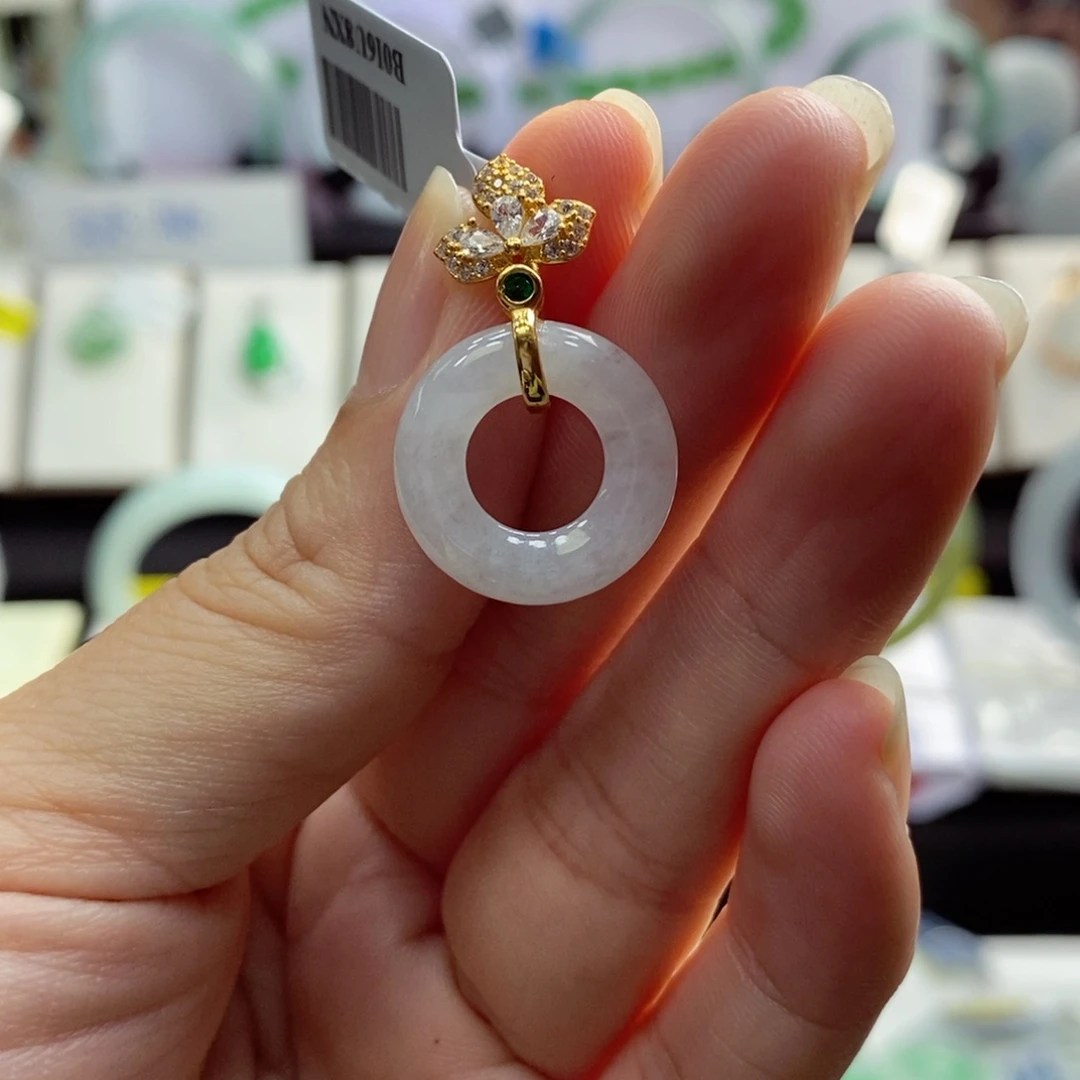 翡翠颈饰银S925镀金镶嵌甜甜圈