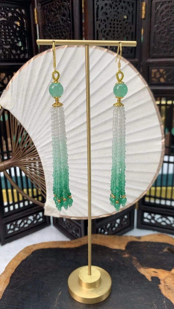 原创精品冰飘花渐变流苏耳饰