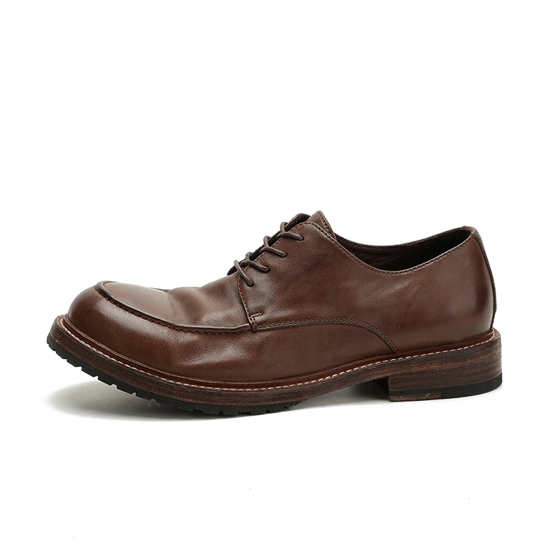 B 1668复古水洗休闲皮鞋正装男鞋手工鞋固特异德比鞋透气马皮鞋