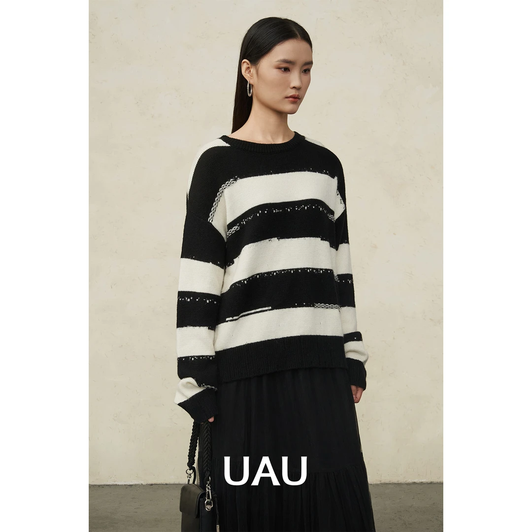 UAU【商场同款】24冬季新品条纹毛衣针织衫经典百搭时尚8410006