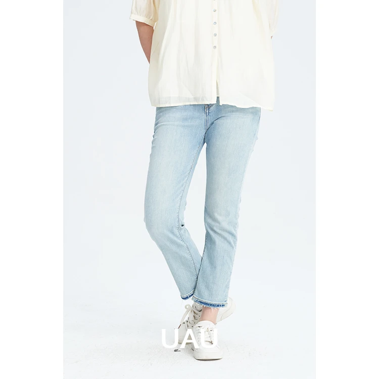 UAU夏季牛仔烟管裤蓝色百搭经典薄款纯色时尚休闲穿搭7262005
