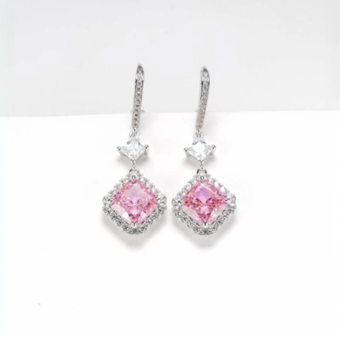 铜合金耳饰 蝶恋花粉钻耳环粉时尚轻奢镶嵌小众气质（ZHF-E0037F）