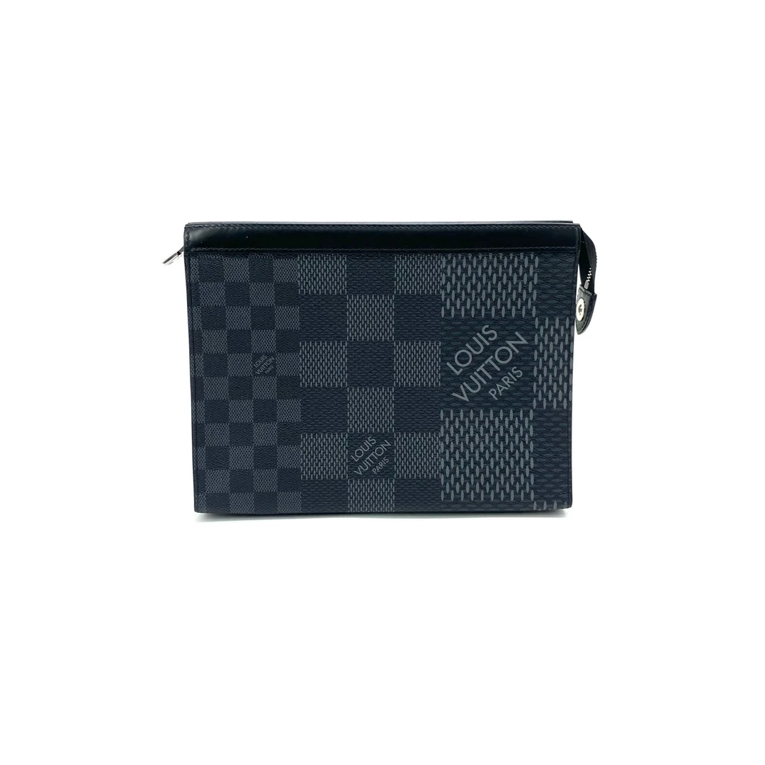 95新 LouisVuitton/路易威登 限量黑棋盘格手拿包 尺寸27/21