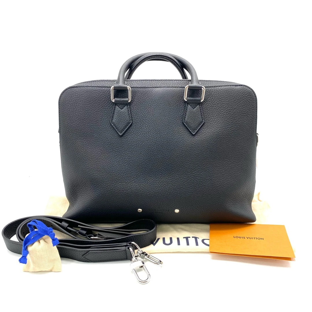 99新 LouisVuitton/路易威登 黑色全皮粒面公文包 尺寸36/27