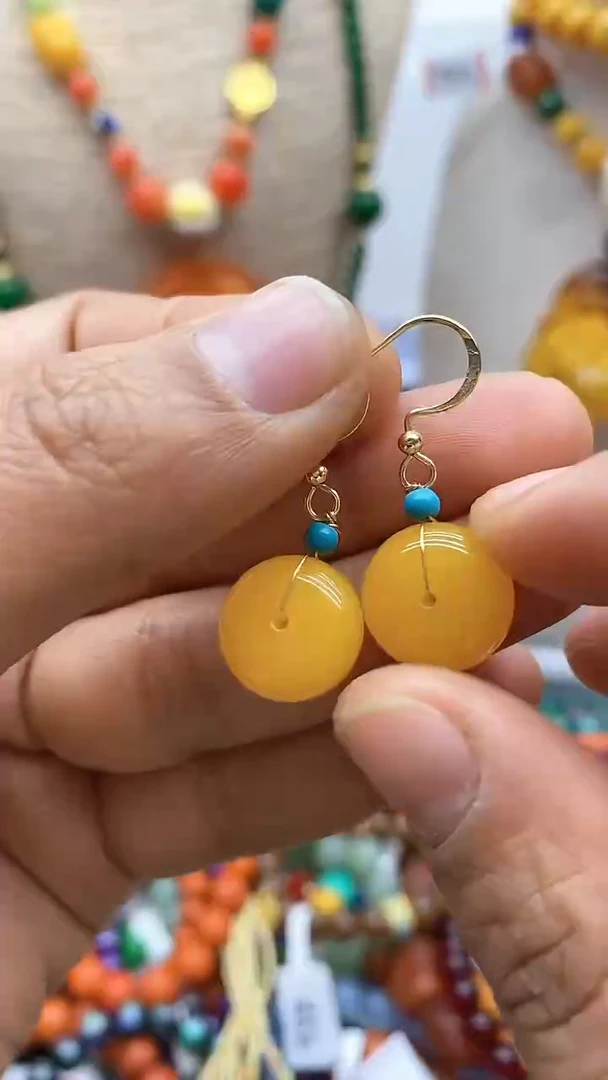 【闪购商品】蜜蜡耳饰14K金镶嵌a39