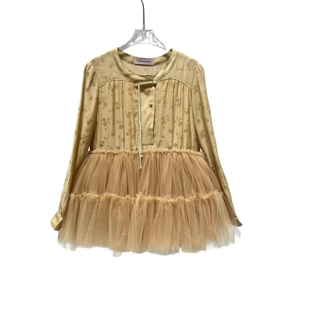 3393【珍珍优选】设计师新款拼接纱纱秋季长袖女装连衣裙