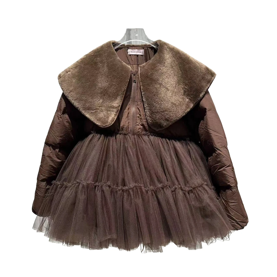 3603【珍珍优选】设计师新款拼接纱纱加绒女装连衣裙洋气衣服女