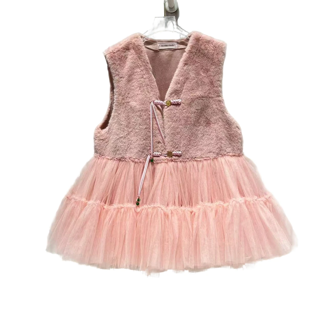 3797【珍珍优选】设计师新款拼接纱纱冬季无袖女装连衣裙