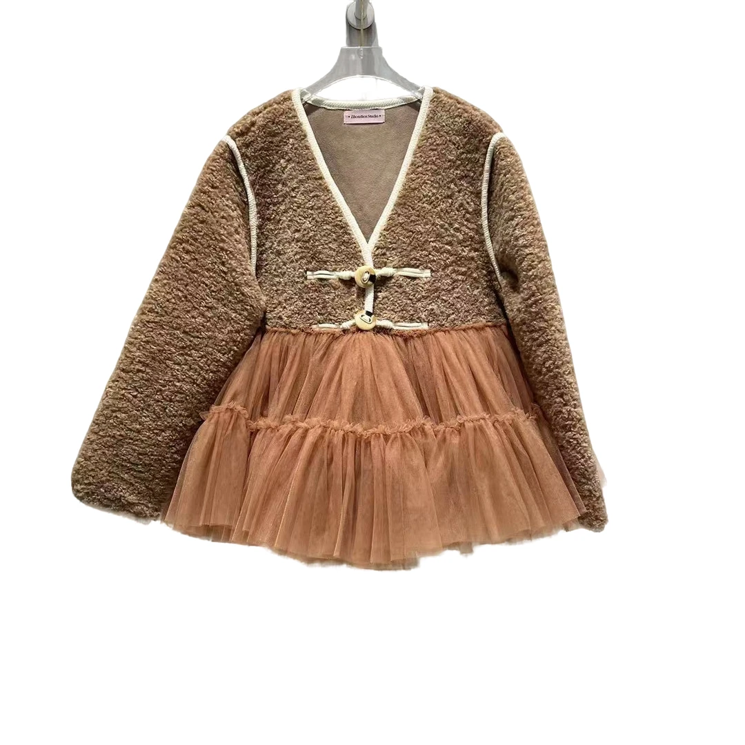 3849【珍珍优选】设计师新款拼接纱纱冬季长袖女装连衣裙