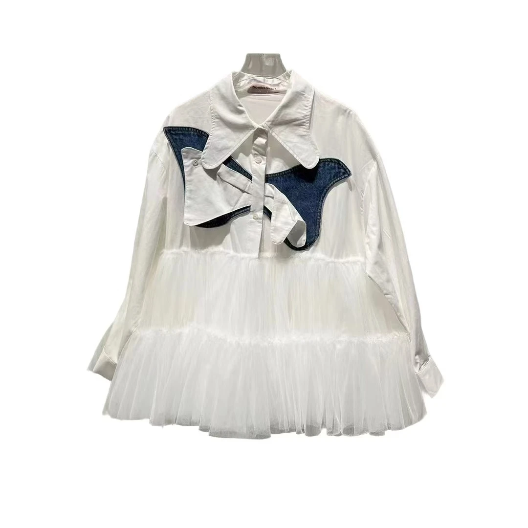 3234【珍珍优选】设计师新款拼接纱纱秋季长袖女装连衣裙