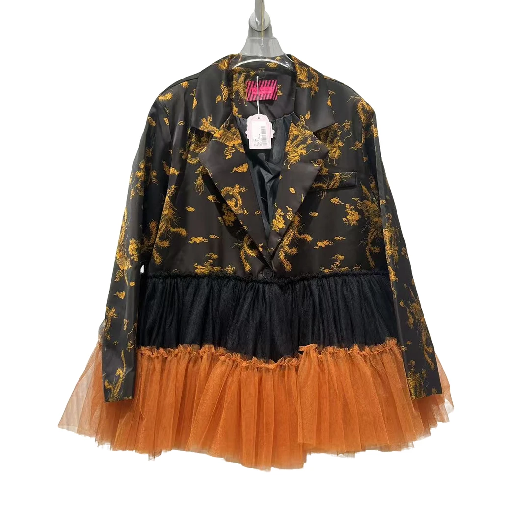 3636【珍珍优选】设计师新款拼接纱纱秋季长袖女装连衣裙