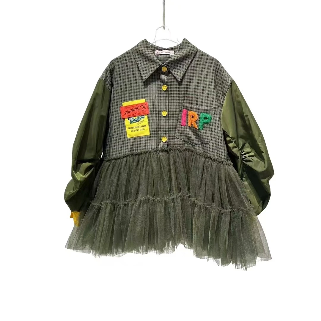 3296【珍珍优选】设计师新款拼接纱纱秋季长袖女装连衣裙