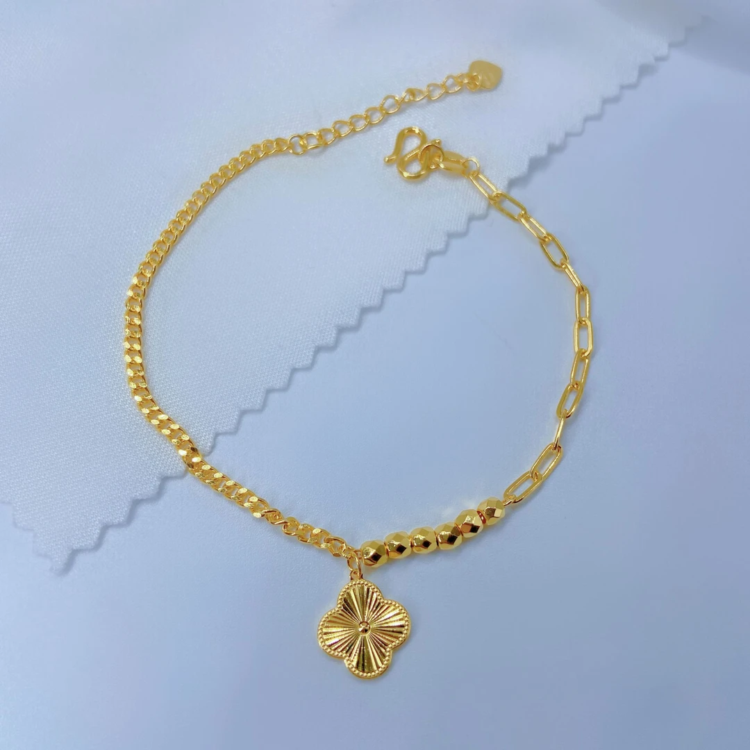 赛菲尔万足®精炫金足金四叶草黄金手链