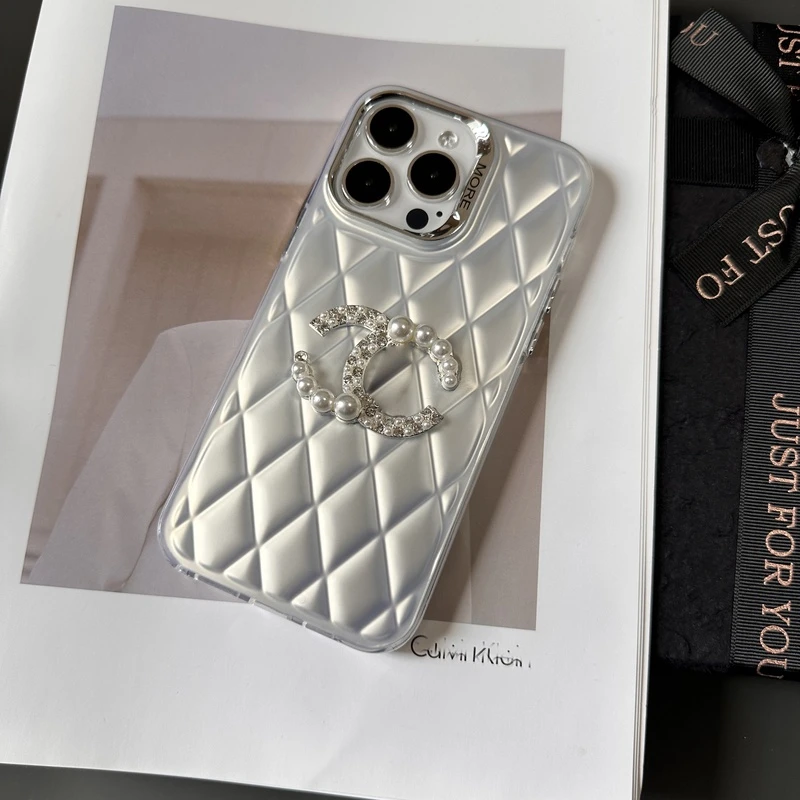 【菱格纹珍珠钻】适用苹果16promax/15/14/13/12软边全包手机壳