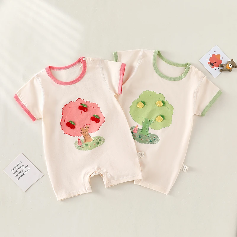 韩版婴儿夏装可爱短爬24新款男女宝宝薄款透气哈衣夏季短袖爬服