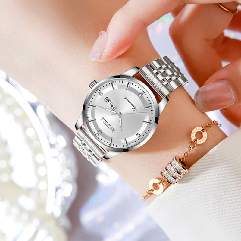 经典简约时尚日历轻奢潮流精致百搭气质时尚璀璨女士腕表W-C-J