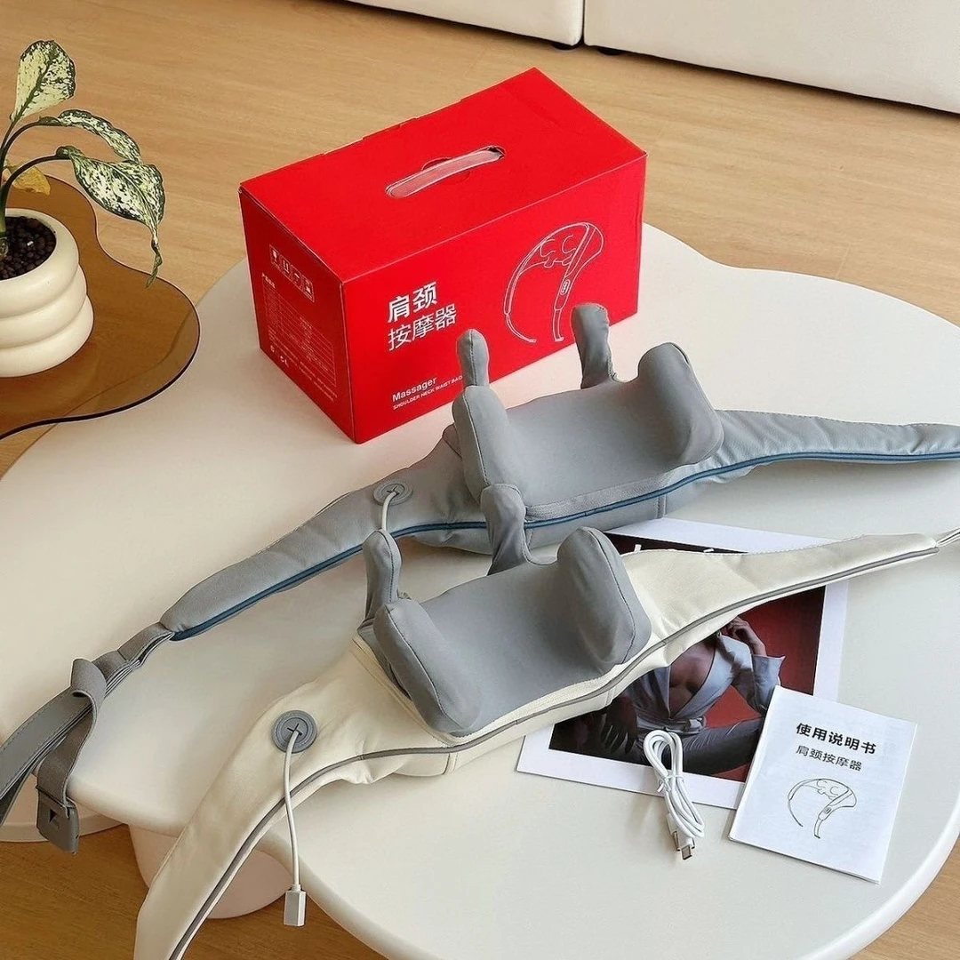 颈部按摩器腰部背部多功能腰椎靠垫脖子颈椎揉捏枕热敷按摩仪礼盒