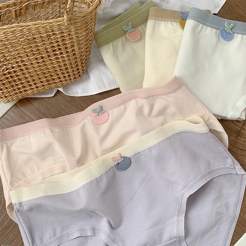 咬一口草莓@5条装内裤纯棉少女学生全棉裆舒适ins简约可爱三角裤