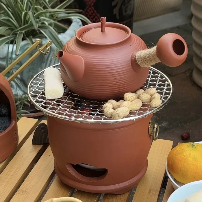 潮州功夫茶风炉经典元宝炉茶炉600cc朱泥砂铫配20烤网