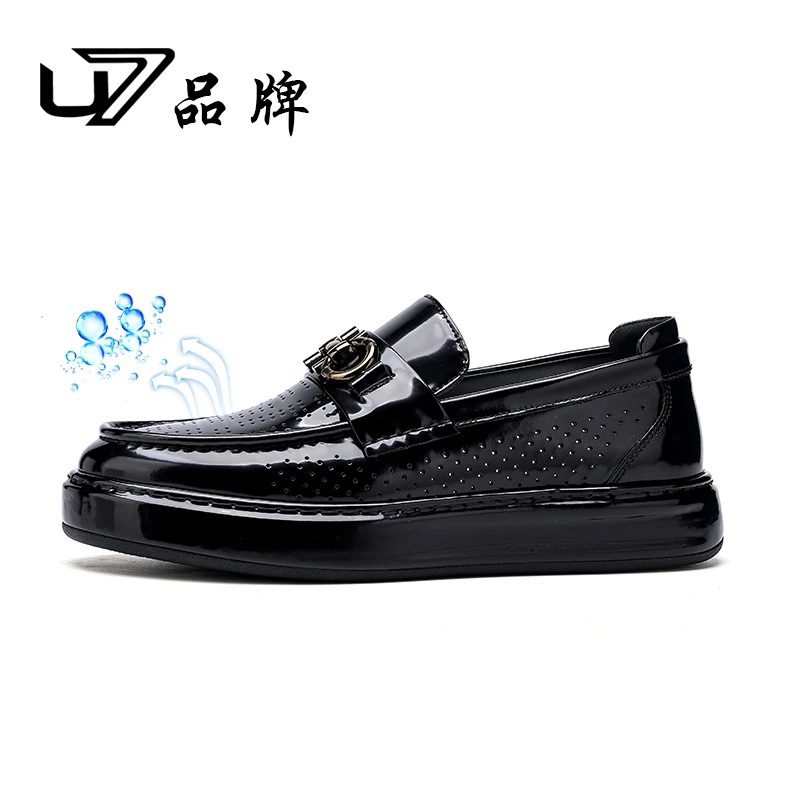 U7品牌男鞋真皮打孔2024夏季新款透气镂空百搭时尚男皮鞋2024307