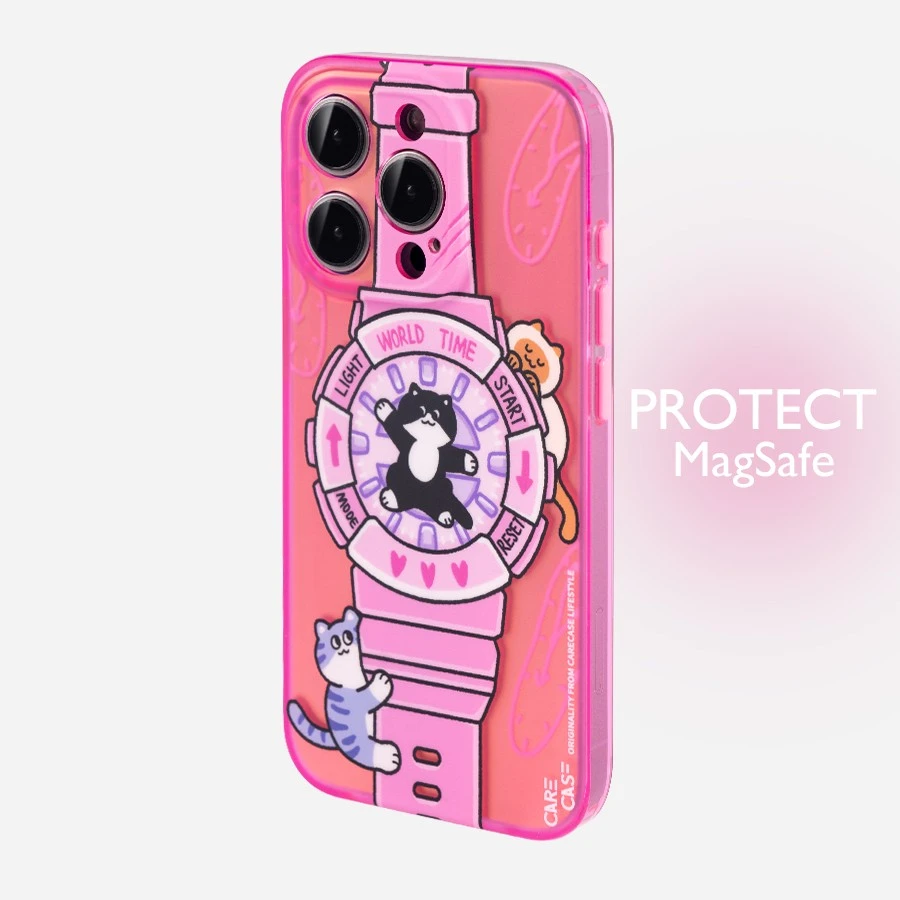 carecase玫粉手表猫磁吸手机壳 适用于苹果iPhone15 14 13 ProMax