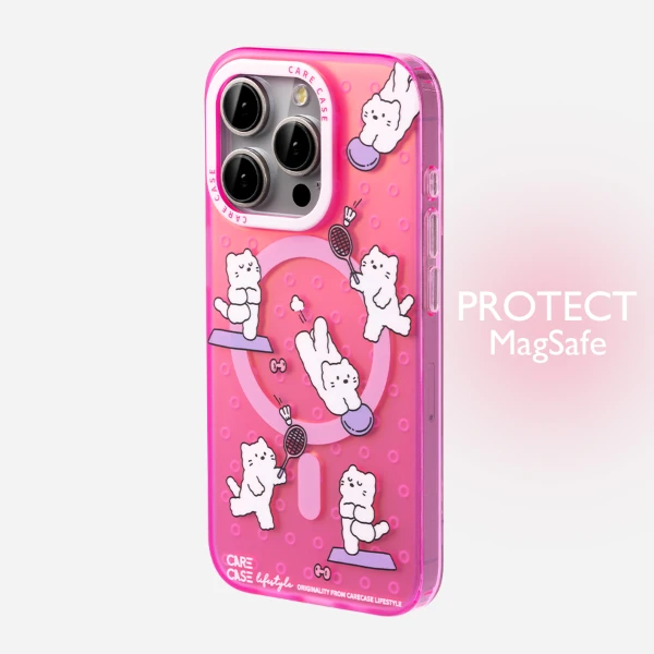 carecase玫粉运动猫咪磁吸手机壳 适用苹果iPhone15 14 13 ProMax