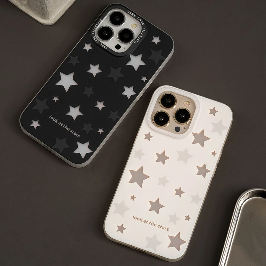 carecase镭射星星双层印花手机壳多彩色情侣磨砂15iphone14/13Pro