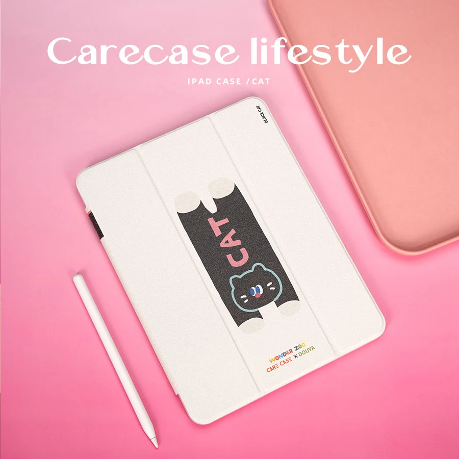 carecase趴趴黑粉猫咪iPad保护套 苹果iPadPro10.2/11/12.9/mini6