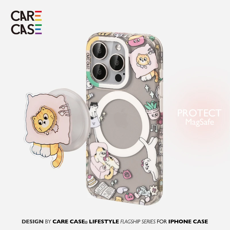 carecase居家猫咪磁吸手机壳 磁吸支架 适用苹果15 14 13 ProMax