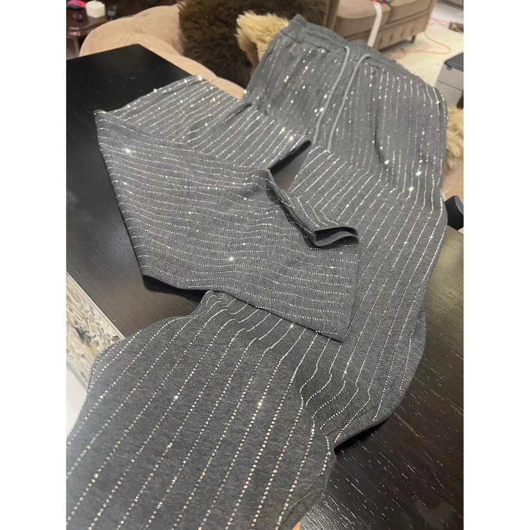 包嫂-【6203条纹钻裤】休闲裤烫钻款时尚轻奢设计师