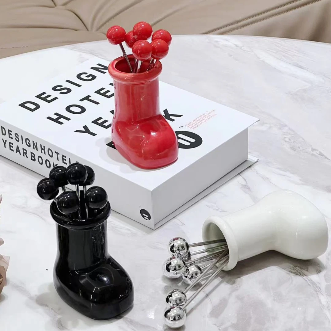 高颜值水果叉子套装轻奢不锈钢小叉子水果签果插甜品蛋糕叉收纳罐