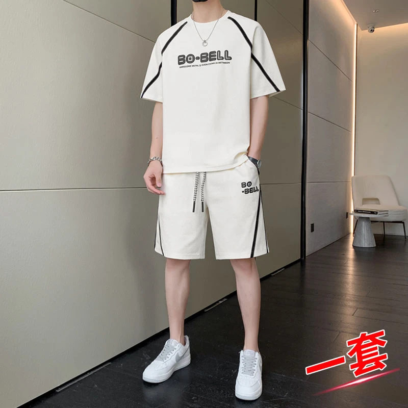 玛斯柏短袖t恤夏季套装男士运动休闲冰丝短裤衣服帅气男装一整套
