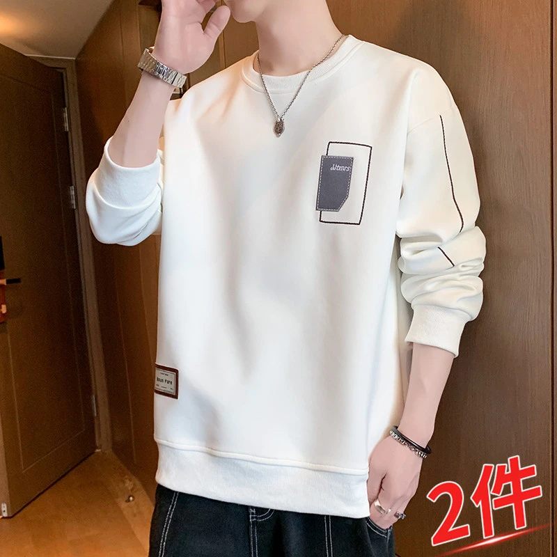 玛斯柏长袖t恤男士春秋季潮流圆领休闲打底衫秋冬款加绒男生卫衣