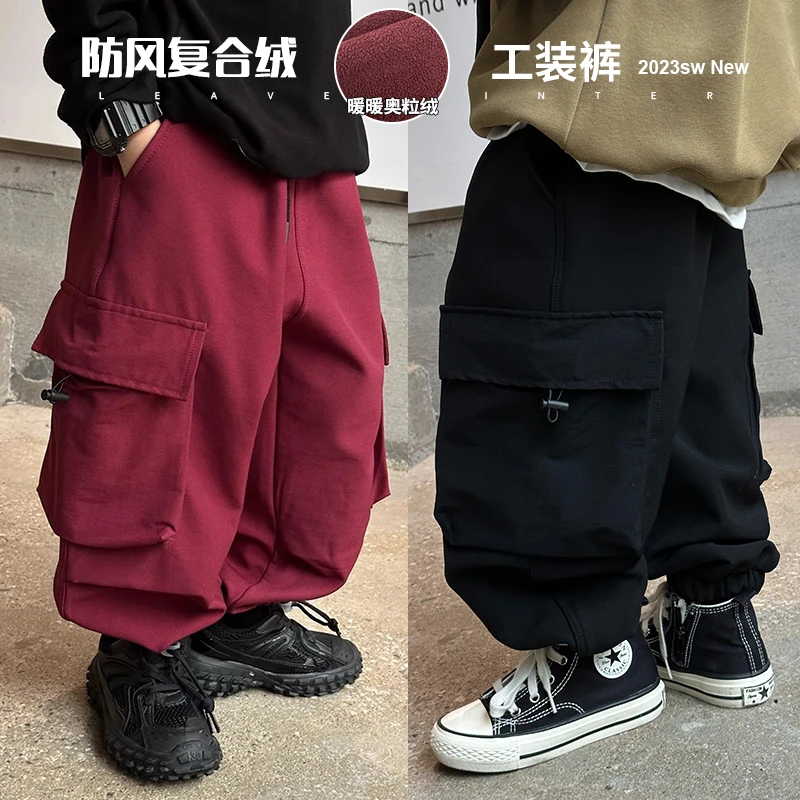 叮叮家童装儿童一体绒休闲裤男童加绒工装裤中大童冬装潮23261