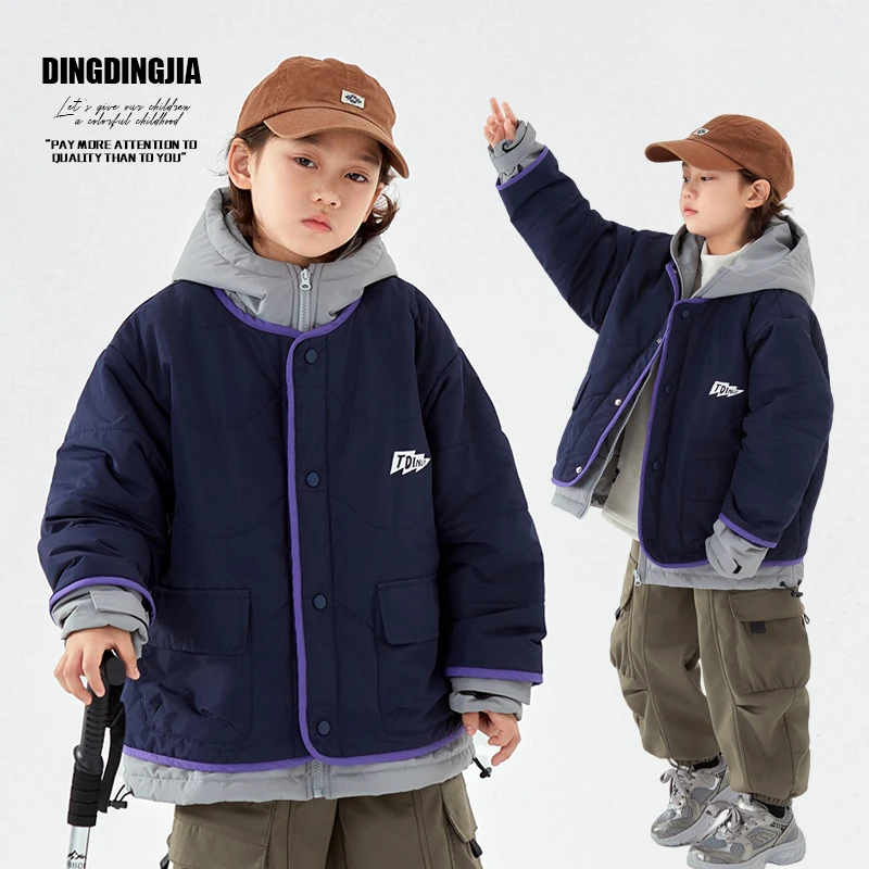 【现】童装中大童假两件棉服冬季男童连帽外套中大童上衣24480