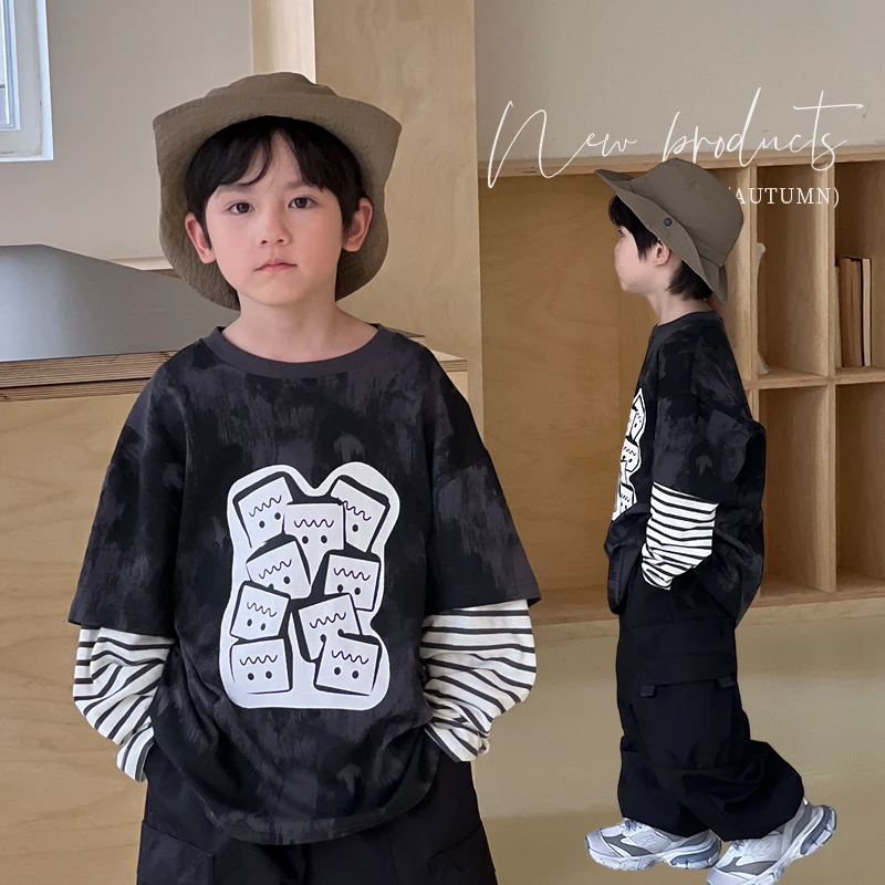 叮叮家童装男童长袖2025春秋新款儿童洋气男孩条纹打底衫24378