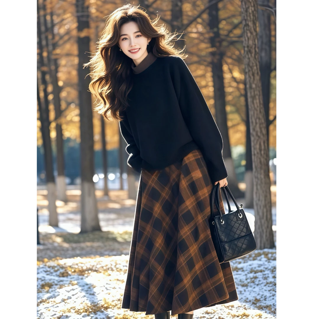 减龄搭配一整套小香风棕色格纹套装裙女款2025年新款春季入冬穿搭