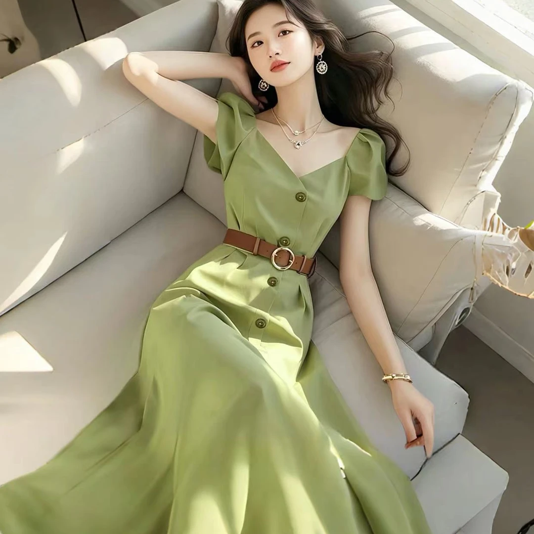 2025新款端庄大气显瘦长裙高级感气质大方得体收腰连衣裙子女夏季