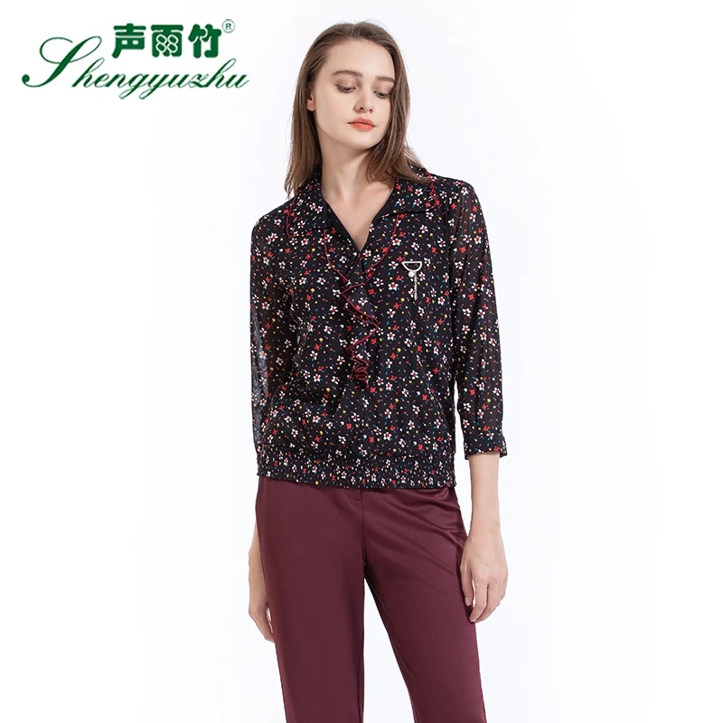 Shengyuzhu/声雨竹新款衬衫女设计感小众九分袖POLO领套头上衣