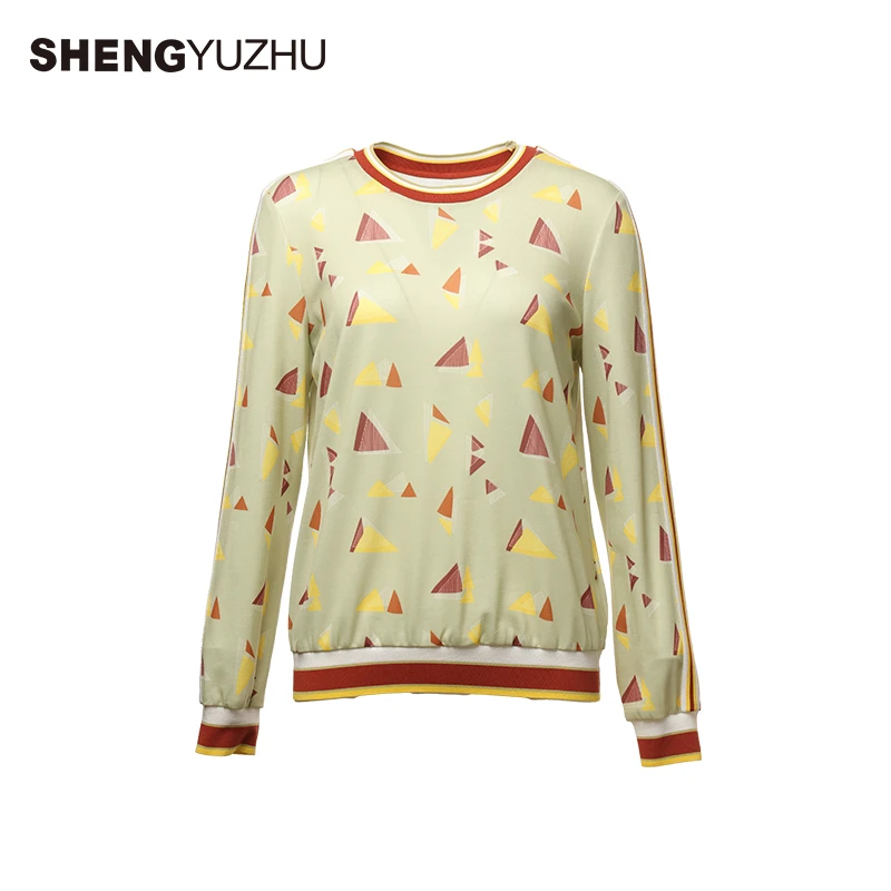 Shengyuzhu/声雨竹女款针织衫时尚长袖外套上衣运动休闲印花拼接