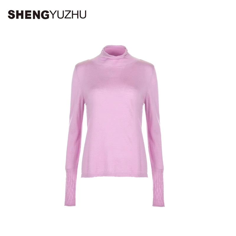 Shengyuzhu/声雨竹纯色高领气质百搭显瘦毛衣上衣高级感长袖时尚